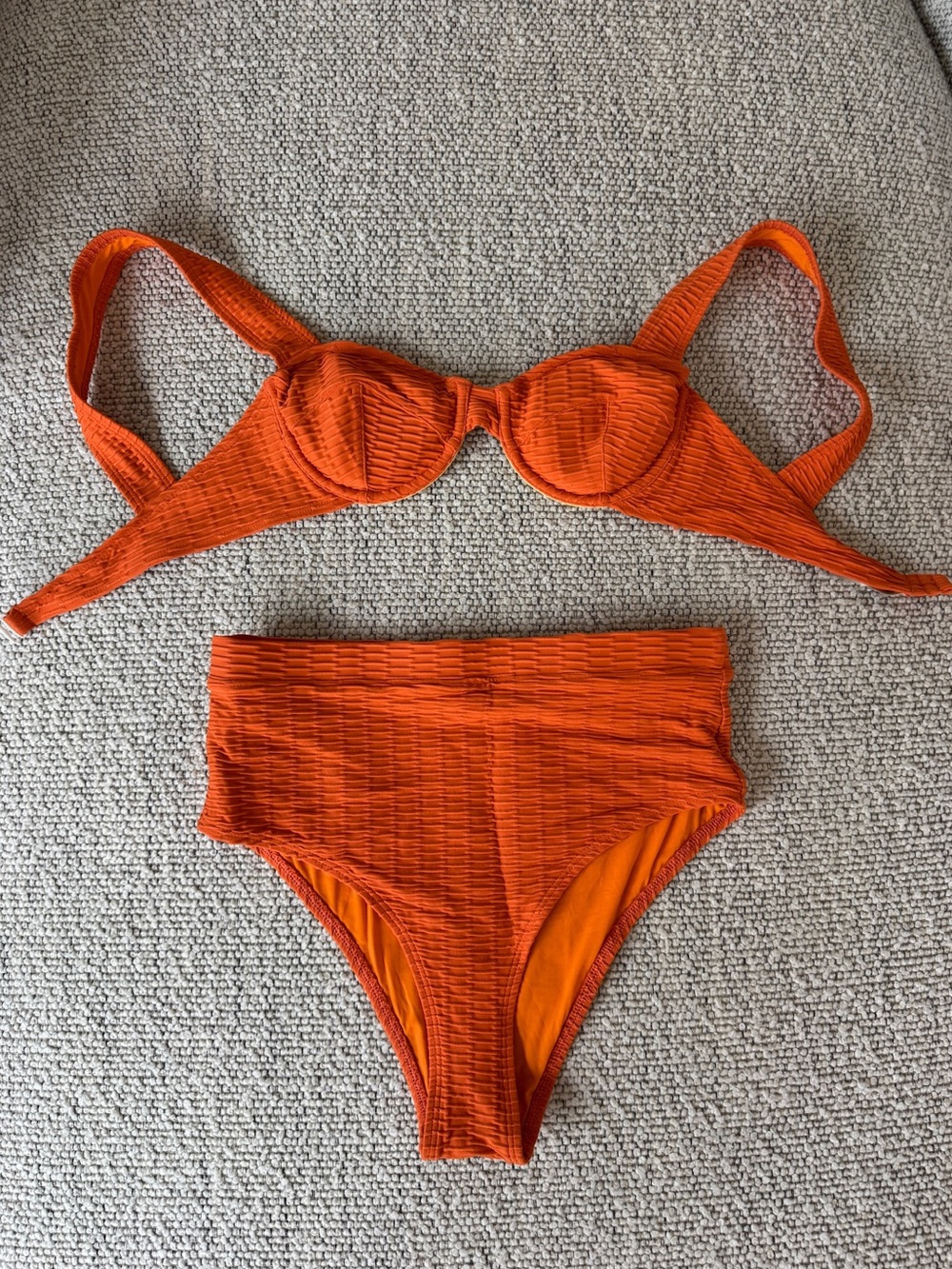 SOLID & STRIPED Textured Orange Underwire Bikini Set
